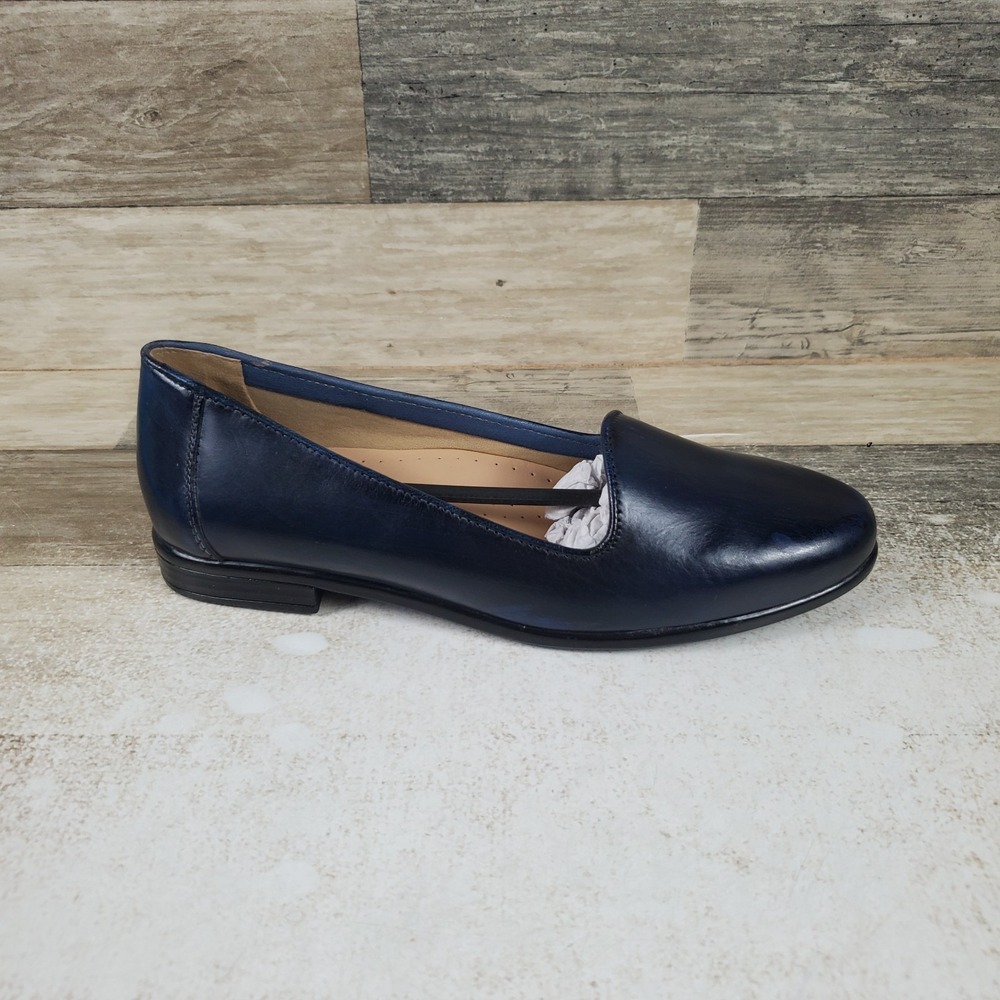 Trotters Liz Lux Womens Shoes Sz 7.5 N Navy Blue Leather Slip On Round Toe
